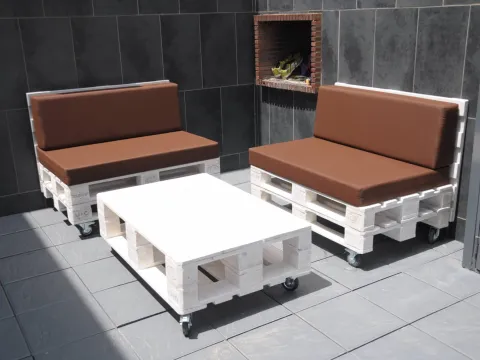  Conjunto 2 sofas (120 x 80 cm) polipiel o loneta hidrófuga +  mesa de centro. 