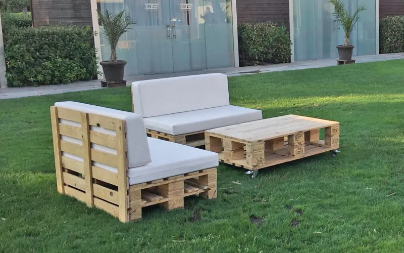 Conjunto de 2 piezas de 2 sofás de palets - Loneta Hidrófuga 