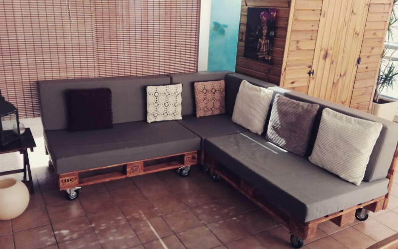 Conjunt de 3 sofà de palets -Loneta Hidròfuga de Mobles amb Palets